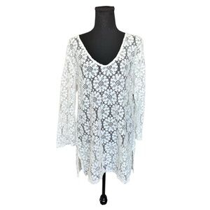 J Valdi Ivory Lace Tunic XL Bridal Honeymoon Bachelorette Cover Up Y54